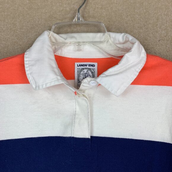 🚨SOLD 🚨Lands End Rugby Shirt size Medium Women’s Striped Polo Navy Orange Cotton - Picture 3 of 14